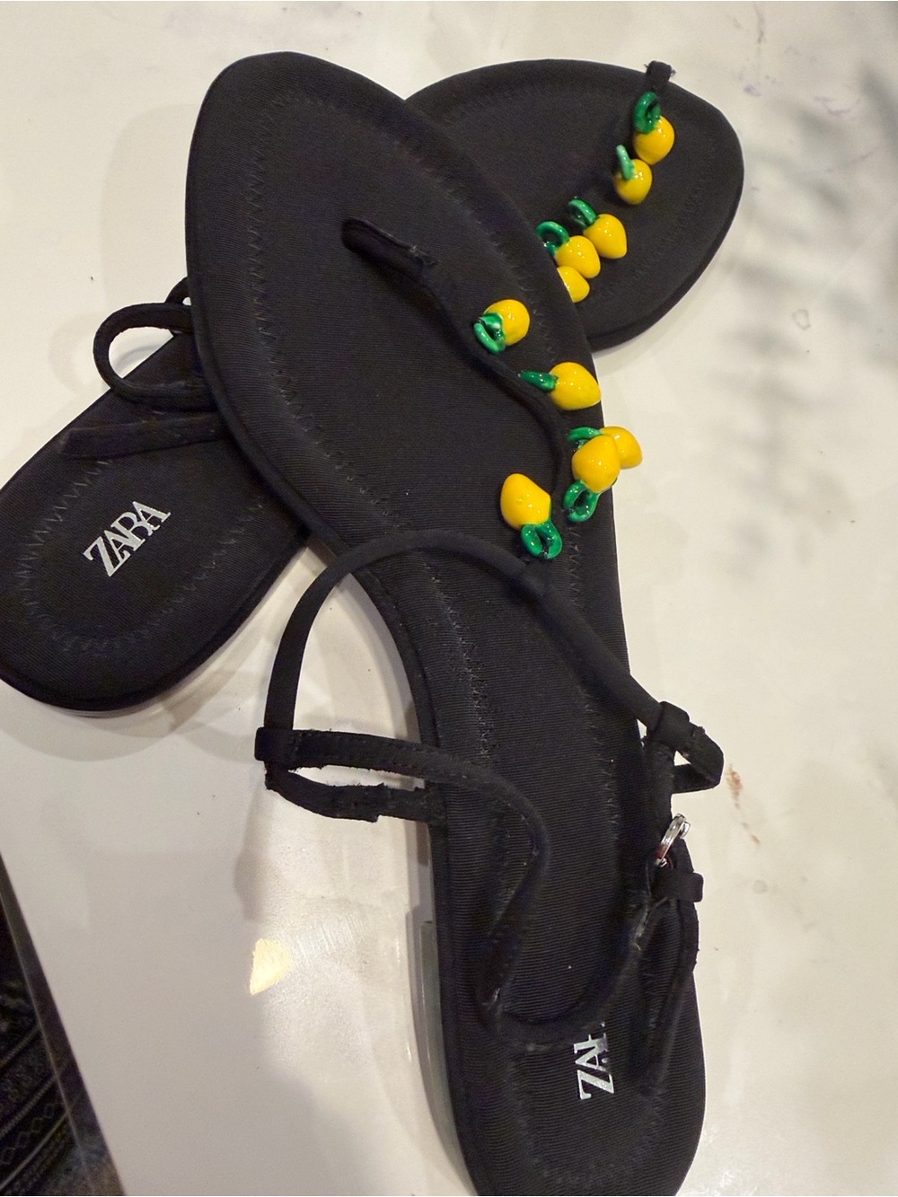 Zara Black Sandals with Lemon bead Accents